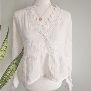 Cotton Gauze Blouse with Lace Trim